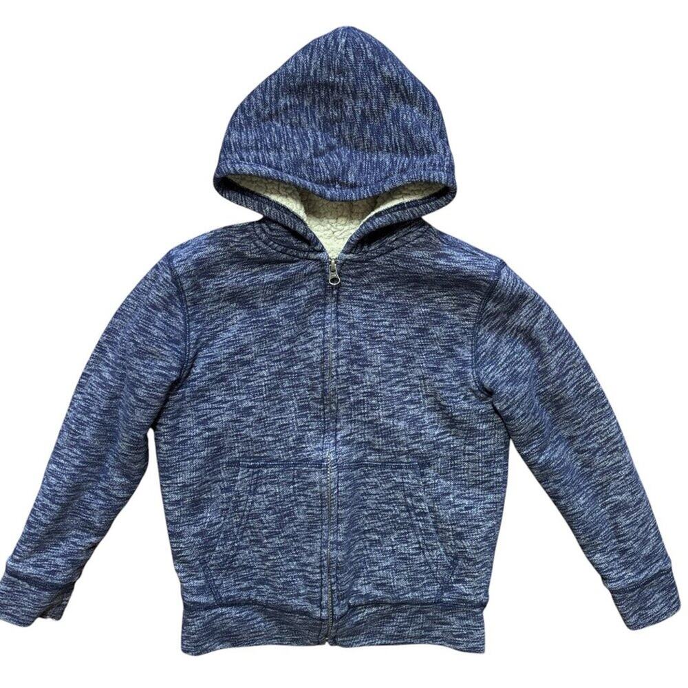 THE CHILDREN'S PLACE Marled Sherpa Fleece Zip Up Hoodie Jacket Blue KIDS 7